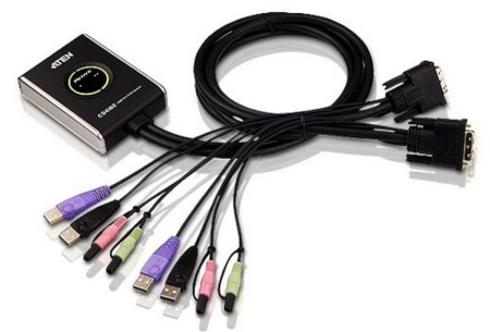 ATEN 2-Port USB DVI/Audio Cable KVM Switch with Remote Port Selector (незначительное повреждение коробки)