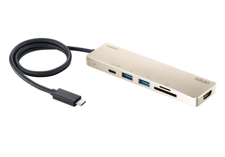1 разъём hdmi м-м на  выноске 25,4 см, 1 разъём rj-45 м–м на кабеле cat 5e ATEN USB-C Multiport Mini Dock - PD60W