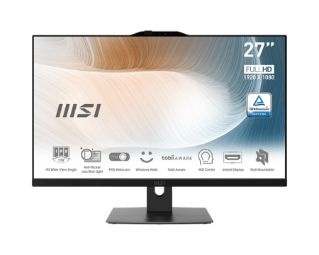 MSI Modern AM272P 12M AiO 27" FHD(1920x1080)IPS AG Non-touch, Core i5-1240P(1.7GHz),16GB DDR4(2x8GB),512GB SSD M.2,Intel UHD, WiFi, BT,camera, WirelessKB&mouse Eng/Rus, NoOS,1y war-ty,Black