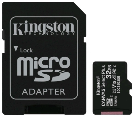 Карта памяти MicroSDXC 32GB  Kingston Class 10 UHS-I U1 Canvas Select Plus + адаптер  [SDCS2/32GB]