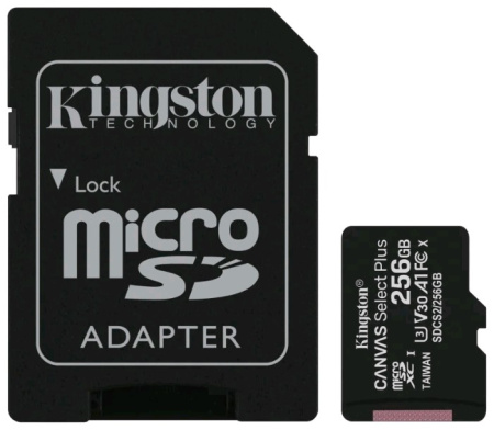 Карта памяти MicroSDXC 256GB  Kingston Class 10 UHS-I U1 Canvas Select Plus + адаптер  [SDCS2/256GB]