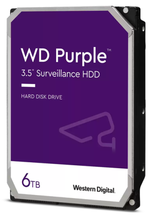 Western Digital Purple HDD 3.5" SATA 6Tb, IntelliPower, 256MB buffer (DV-Digital Video), CMR, WD64PURZ, 1 year