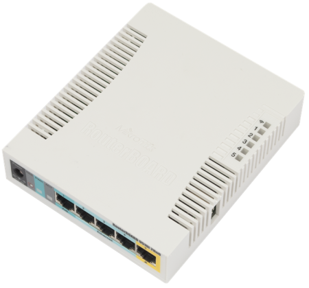 MikroTik RouterBOARD 951Ui-2HnD with 600Mhz CPU, 128MB RAM, 5xLAN, built-in 2.4Ghz 802b/g/n 2x2 two chain wireless with integrated antennas, desktop case, PSU, RouterOS L4 (потертости)