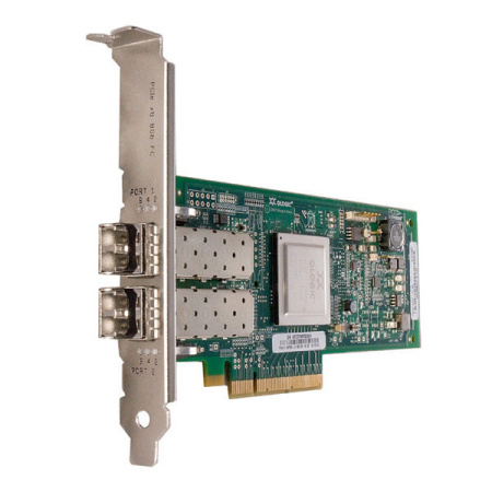 Qlogic QLE2562 8Gb Dual Port FC HBA, x8 PCIe, SR LC multi-mode optic, LP + FH, transivers included