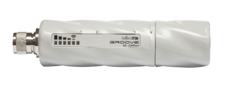 MikroTik GrooveA 52 ac with Nmale connector, 720MHz CPU, 64MB RAM, 1 x Gigabit LAN, 1 x built-in high power 2.4/5GHz 802.11a/b/g/n/ac wireless, RouterOS L4, plastic case, mounting loops, PoE, PSU, Omn