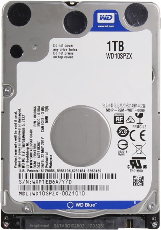 Жесткий диск 2,5" 1Tb Western Digital WD10SPZX (SATA 6Gb/s, 5400 rpm, 128Mb, 7mm) Scorpio Blue