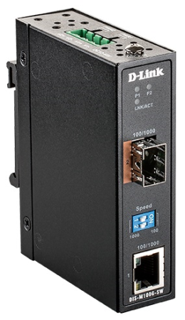 D-Link Промышленный медиаконвертер 1000Base-T / 1000Base-X SFP, - 40°..70°C, корпус металл IP30, установка на DIN-рейку