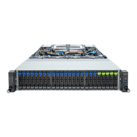 Gigabyte Server Platform R283-Z96-AAE2 2U 2xAMD EPYC 9005/9004/ 24xDDR5 RDIMM/20x2,5" SATA/SAS/4x2,5" SATA/SAS/NVMe/4x2,5" SATA/SAS rear/3xM.2/2x1GbE/2xOCP 3.0/4xFHFL PCIe/2x2000W/Rails