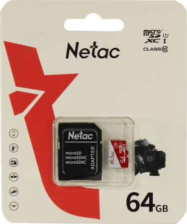 Netac P500 ECO 64GB MicroSDXC U1/C10 up to 80MB/s, retail pack with SD Adapter