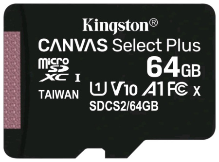 Карта памяти MicroSDXC 64GB  Kingston Class 10 UHS-I U1 Canvas Select Plus  [SDCS2/64GBSP]