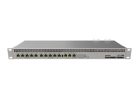 MikroTik RouterBOARD 1100AHx4 Dude Edition with Annapurna Alpine AL21400 Cortex A15 CPU (4-cores, 1.4GHz per core), 1GB RAM, 13xGbit LAN, 60GB M.2 drive, RouterOS L6, 1U rackmount case, Dual PSU