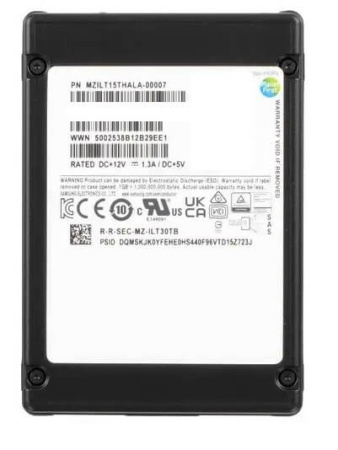 SSD накопитель Samsung Enterprise, 2.5" SFF, PM1643a, 7.680GB, SAS, 12Gb/s, R2100, W2000 Mb/s, IOPS (R4K), 400K/90K, MTBF 2M, 1DWPD, OEM, analog MZILS7T6HMLS, MZILT7T6HMLA-00007, 5 лет гарантии