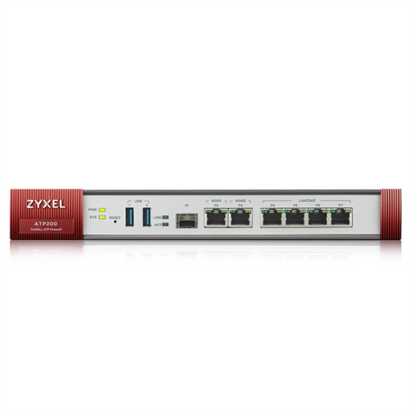 Межсетевой экран Zyxel ATP200, Rack, 3xWAN GE (2xRJ-45 и 1xSFP), 4xLAN/DMZ GE, 2xUSB3.0, AP Controller (8/40), беcшумный (без вентилятора), NebulaFlex Pro, с подпиской Gold на 1 год (AS, AV, CF, IDP/D