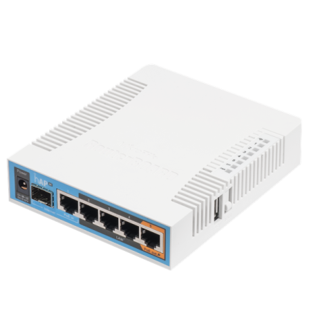 MikroTik hAP ac  with 720MHz CPU, 128MB RAM, 5x Gigabit LAN, built-in 2.4Ghz 802.11b/g/n three chain wireless with integrated antennas, built-in 5Ghz 802.11ac three chain wireless with integrated ante