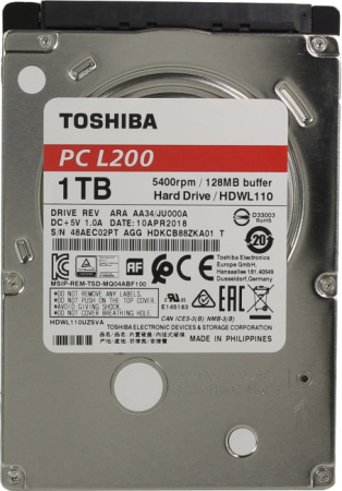 Жесткий диск 2,5" 1Tb Toshiba L200 HDWL110UZSVA (SATA 6Gb/s, 5400 rpm, 128Mb, 7mm) Slim